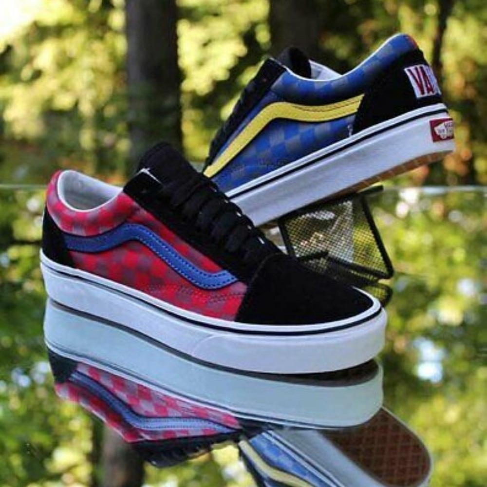 Vans Unisex‎ Old Skool Off The Wall Checkerboard Rally Sneakers | Red/Blue | NEW